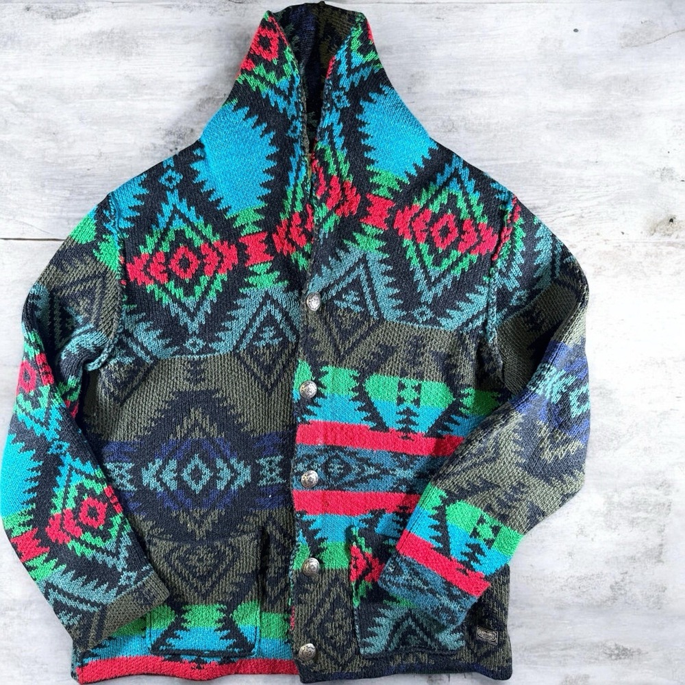Denim & Supply Ralph Lauren Southwestern Aztec Concho Cardigan Mens Large